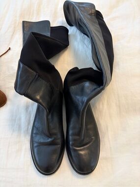 Stuart Weitzman Black Leather Over-the-Knee Stretch Boots